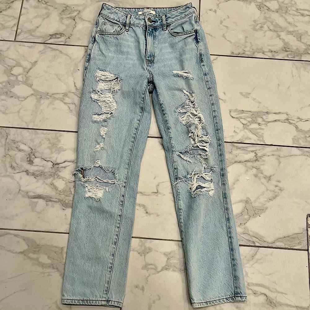 PacSun Mom Jeans High-Rise Distressed Light Wash Denim - Picture 2 of 16